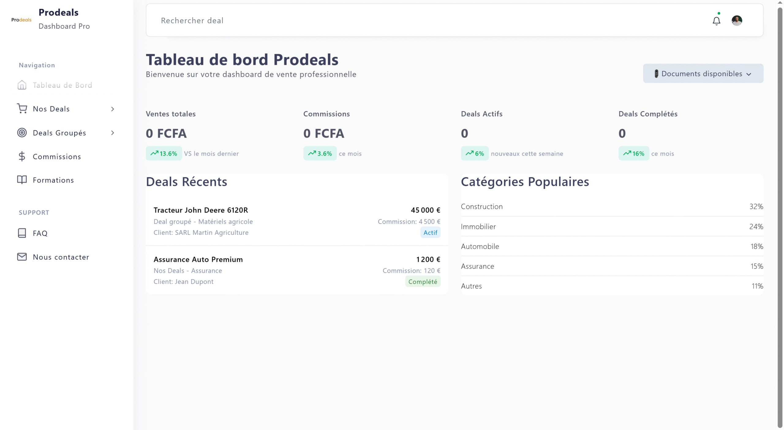 tableau de bord prodeals tableau de bord prodeal